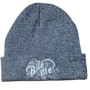 FairyLoot Vampire Beanie - "Bite Me" Embroidered, Dark Gray Heather Knit Cap